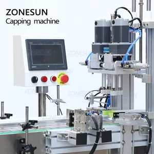 Zonesun Pneumatische Lug Schroef Capper Automatische Kleine Glas Drank Fles Shampoo Sprays Ronde Fles Capping Machines