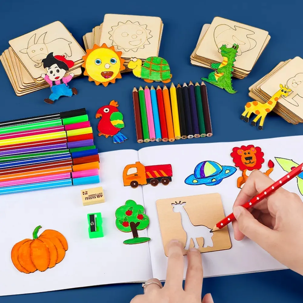 Giocattoli per bambini Montessori giocattoli da disegno modello di pittura fai da te in legno stencil apprendimento giocattoli educativi per regalo per bambini