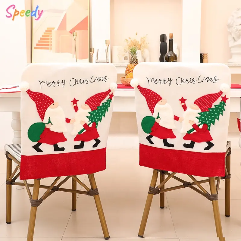 Christmas Chair Slipcover Santa Claus Cartoon Pattern for Home Dining Room Holiday supplies Xmas Decorative