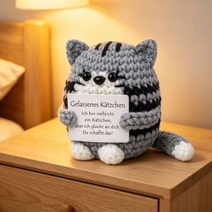 Peluche de <span class=keywords><strong>Gato</strong></span> Tabby de Ganchillo Suave con Tarjeta de Ánimo, Figura de Gatito Positiva Hecha a Mano para Decoración de Oficina y Dormitorio - Product Image 2