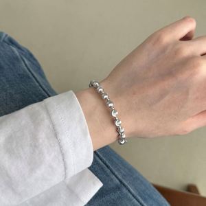 Dylam Charm Chunky 925 Sterling <b>Silver</b> Rhodium 18K Gold Plated 5A Zirconia Circle Bead Beaded <b>Bangles</b> <b>Bracelets</b> for Women - Product Image 5