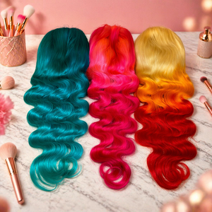 Perruques Lace Front Bleues et Vertes avec Logo Personnalisé, Cheveux Humains Vietnamiens, Sans Colle, Bouclées <span class=keywords><strong>Orange</strong></span>, Chocolat Marron, Vierge, Longues, Densité 250% - Product Image 3