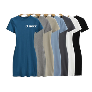 CNSHELL girocollo <span class=keywords><strong>a</strong></span> maniche corte <span class=keywords><strong>aderente</strong></span> da donna Mini lunghezza svasata orlo abito Casual <span class=keywords><strong>a</strong></span> costola modale - Product Image 1