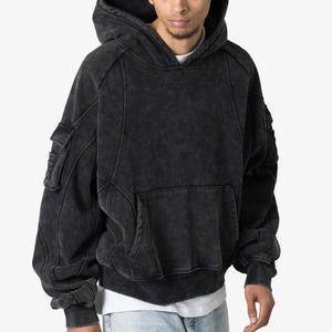 Custom 500 Gsm Oversized Hoodie Streetwear French Terry Cargo Pocket Hoodie - Product Image 5