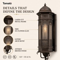 Lampu Dinding Luar Ruangan LED Perunggu Antik Tahan Air, Model Gothic Ice-Flower Glass E27, untuk Villa, Beranda, Garasi, Teras