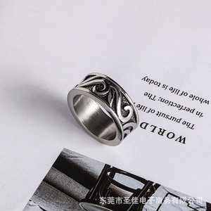 Retro Minimalist Men's Titanium Steel <b>Ring</b> Sunflower Pattern Trendy Unique Single <b>Ring</b> SA755 - Product Image 3