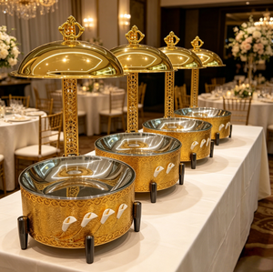 Scaldavivande a buffet in acciaio inox da 8 litri, alimentato a combustibile, con coperchio a sospensione, per matrimoni, hotel e banchetti - Product Image 1