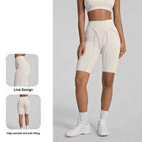 Shorts de yoga et de cyclisme évasés taille haute pour femme, effet push-up, sensation seconde peau, en Spandex/Nylon, séchage rapide, contrôle du ventre, taille élastique