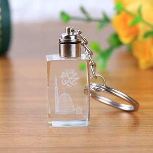 พวงกุญแจคริสตัลทรงแปดเหลี่ยมพร้อมไฟ LED พวงกุญแจอัลลาห์โมฮัมเหม็ดมากามาดมาดูน่า MH-YS0528ของขวัญศิลปะอาหรับ - Product Image 2