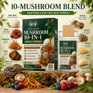 OKTW Bandes Orales Bio aux Champignons 10-en-1 à Dissolution Rapide Saveur Baies Soutien Immunitaire Clarté Mentale Bien-être 20 Bandes - Product Image 2
