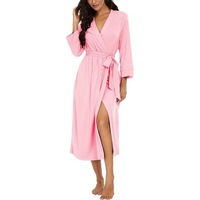 Nouveau Bambou Femmes Kimono Robes Long Tricot Peignoir Léger Doux Tricot Vêtements De Nuit Col En V Casual Dames Loungewear