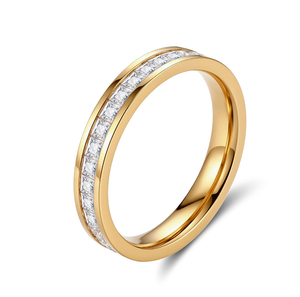 Bague d'éternité étanche en acier inoxydable 304 plaqué or 18 carats, sertie de zircons de laboratoire, empilable, tendance - Product Image 1