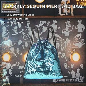 Sac à dos sirène réversible à cordon de serrage avec paillettes scintillantes, sac de sport et de danse brillant, sac de voyage unisexe en polyester imperméable et tendance - Product Image 2