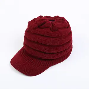 Winter Products 2023 Fashion Soft Knit Winter Autumn Stretch Crochet Ponytail Beanie Cap Warm Hollow Knitted Women's Hats With Visor