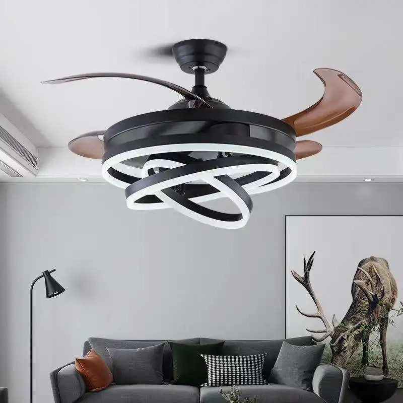 Großhändler postmodernes Licht führte versenkbare Ventilator Kronleuchter hängen Wohnzimmer Kronleuchter Smart Home mit Ventilator Decken ventilator Licht