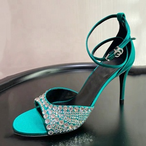 Bling Diamonds Women High Heels Stiletto Open Toe Silk Sandals Rhinestone Ladies Party Dress Dress <b>Shoes</b> - Product Image 4