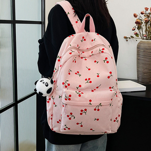 Sac à dos scolaire minimaliste unisexe en nylon imperméable avec fermeture éclair et motif de cerises de marque personnalisée - Product Image 4