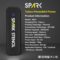 Spark Printer tato portabel sementara, Printer tato Bluetooth nirkabel resolusi tinggi untuk seni tubuh