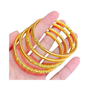 Pulsera de patrón de hierba rizada con flor Bauhinia dorada, anillo liso Seiko, pulsera de la suerte dorada que hereda brazaletes finos gruesos - Product Image 1