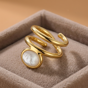 Bague en laiton plaqué or 18 carats avec cœur en nacre naturelle blanche, motif ajouré multicouche, bijou de fiançailles unisexe tendance - Product Image 3