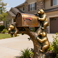 Sculpture personnalisée sur mesure en bronze coulé à la main, grande famille d'ours, pour boîte aux lettres, statue d'animal, décoration de jardin