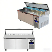 Table de préparation de salades réfrigérée commerciale avec refroidissement par air, écran en verre, étagères réglables, plan de travail réfrigéré pour bar à salades