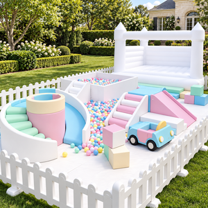 Ensemble d'équipements de jeux souples commerciaux pour enfants, blanc pastel, pour intérieur et extérieur, petite aire de jeux pour enfants avec fosse à balles - Product Image 1