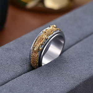 Atacado Titanium Anel De Aço Vintage Rotatable Antigo Dragão Anel De Aço Inoxidável Anéis De Dedo Para Mulheres Homens (SR071) - Product Image 6