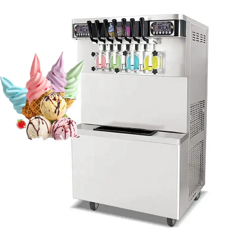 Máquina de helado suave de 5 sabores mixtos verticales de mesa automatizada para negocios