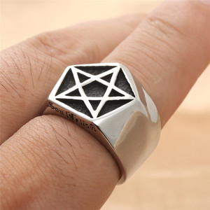 Anillo de estrella de cinco puntas de acero de titanio para hombre, diseño geométrico, color plateado, estilo punk, regalo de joyería 213004 - Product Image 4