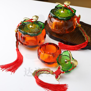 แก้วคริสตัลทรงกลมลายลูกพลับมงคล ดีไซน์สวยหรู สำหรับตกแต่งโต๊ะเทศกาลตรุษจีน ของขวัญสุดพิเศษ - Product Image 2