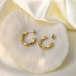 Curved Gold Hoop <b>Earrings</b> Geometric Design Everyday Wear Stainless Steel <b>Posts</b> - Product Image 2