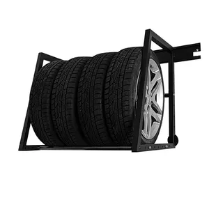 JH-Mech 400Lbs Capacity Multifunction Adjustable Tire Wall Hanging Storage Rack For Garage Metal Wall Mount Tire Rack