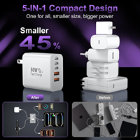 Bloc chargeur USB C 5 ports, charge rapide 60W, chargeur de téléphone USB C, adaptateur secteur USB C, chargeur type C, cubes de charge rapide multiport