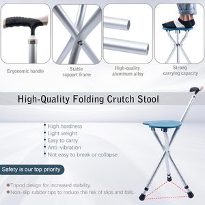 Bastón para caminar con asiento, taburete de bastón portátil con asiento, bastón plegable para caminar, <span class=keywords><strong>silla</strong></span> de bastón ajustable para personas mayores - Product Image 2