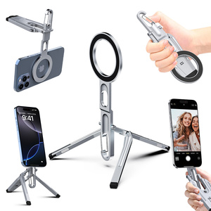 Support de téléphone magnétique en alliage d'aluminium, pliable, portable, avec mousqueton, support multi-angles pour bureau, selfie, vlogging, voyage - Product Image 1