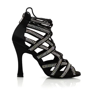 Черные атласные ботинки для джазовых танцев на шнуровке и молнии