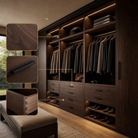 Système de dressing encastré sur mesure en bois de noyer avec tiroirs à fermeture douce et éclairage LED pour chambre à coucher OEM
