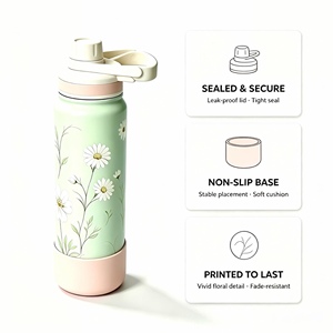 Vaso Térmico de Acero Inoxidable con Estampado Floral, 800 ml, Antiderrames, con Base de Silicona, Botella Aislada de Viaje, Impresión y Empaque Personalizados - Product Image 2