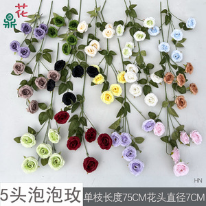 <b>Artificial</b> Rose Silk <b>Flowers</b> 5 Head Fresh Elegant Wedding Decoration Outdoor Stage <b>Flower</b> <b>Wall</b> Use - Product Image 3
