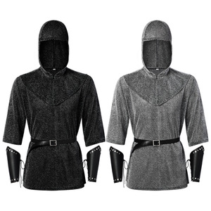 Disfraz de caballero de malla metálica con capucha, muñequeras y cinturón, estilo medieval, para cosplay y espectáculos. - Product Image 2