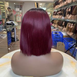 Peluca Bob Recta de Dos Tonos Ombre Color Vino con Raíz Negra de 8 Pulgadas, Cierre Kim 2x6, 100% Cabello Humano, Peluca Bob Corta para Mujer Negra - Product Image 3