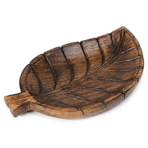 Plateau de service en bois artisanal en forme de feuille, plateau décoratif pour collations, décoration de table rustique style ferme - Product Image 1