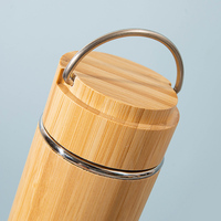 Bouteille d'eau en bambou naturel, vente en gros, acier inoxydable, infuseur isolé sous vide, flacon thermos en bambou, 500ML/17OZ