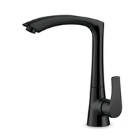 Robinet de cuisine noir mat monotrou à montage sur comptoir, col long, arc élevé, mélangeur eau chaude et froide, moderne, durable, corps en laiton