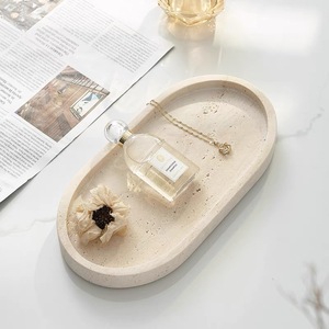 Beige Decorative <strong>Tray</strong> for Perfume Travertine Platter Jewelry Cosmetics Display Aroma <strong>Candle</strong> <strong>Tray</strong> for Bedroom - Product Image 5