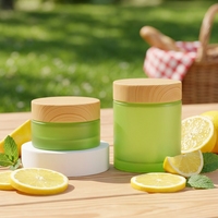 Pot en verre cosmétique de luxe 5g 30g 50g 100g pour crème, bouteille de beurre corporel avec bouchon à vis, conteneur en verre dépoli vert pour soins de la peau