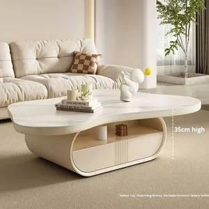 Bàn trà phong cách kem sang trọng nhẹ nhàng, hiện đại, đơn giản, phù hợp với phòng khách gia đình, kiểu dáng độc đáo như mây, đá phiến, phong cách Wabi-Sabi, được ưa chuộng trên mạng. - Product Image 1