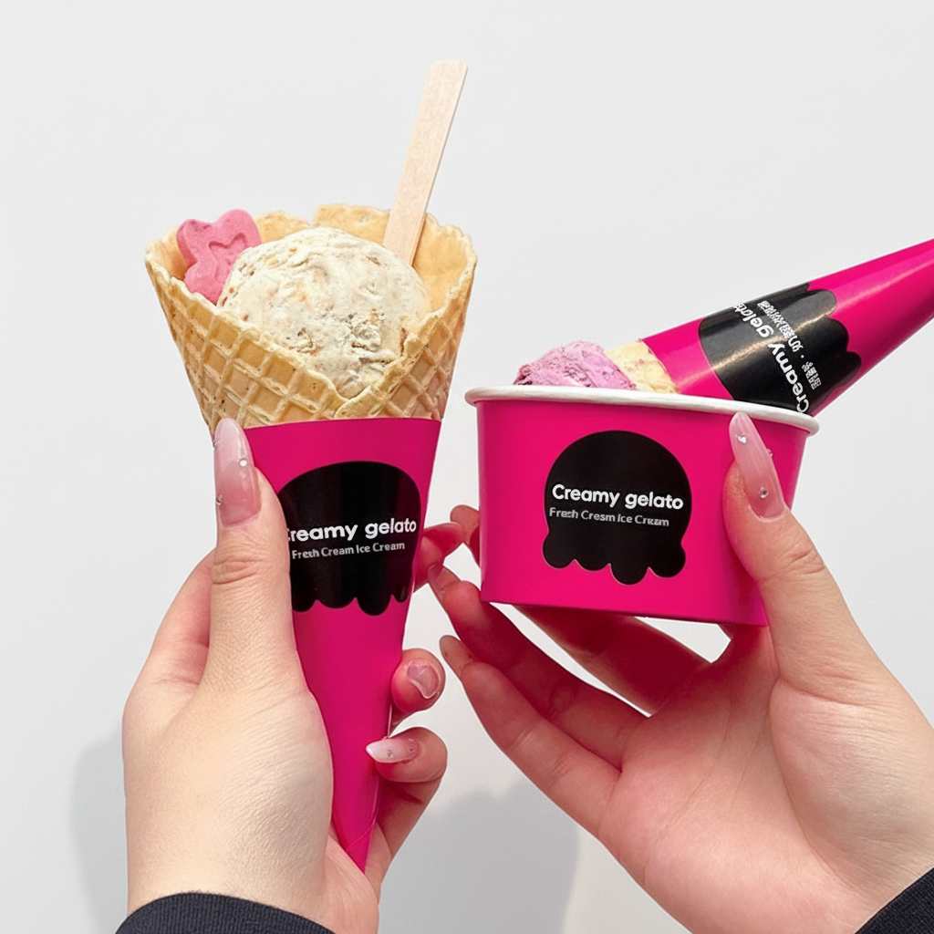 Creative Crispy Ice Cream Cone Paper Wrappers Pointed Cone Packaging with logo Printing Customizable Food-grade Paper Cups