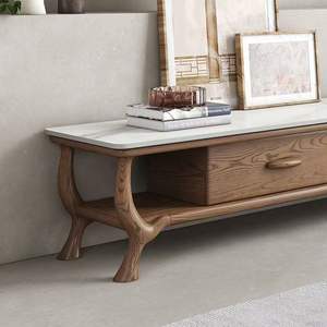 Nordic Solid Wood Coffee <b>Table</b> And Tv Cabinet Combination Modern Minimalist Style With Stone Top Storage Living Room <b>Set</b> - Product Image 4
